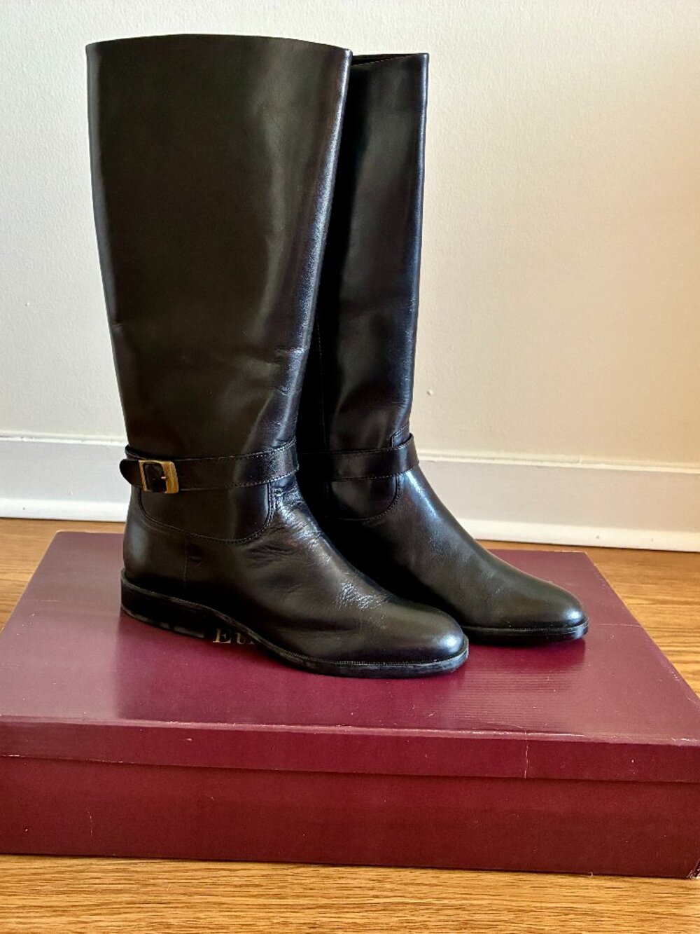 Deadstock Vintage Etienne Aigner Black Leather Riding Boots | 7.5 M